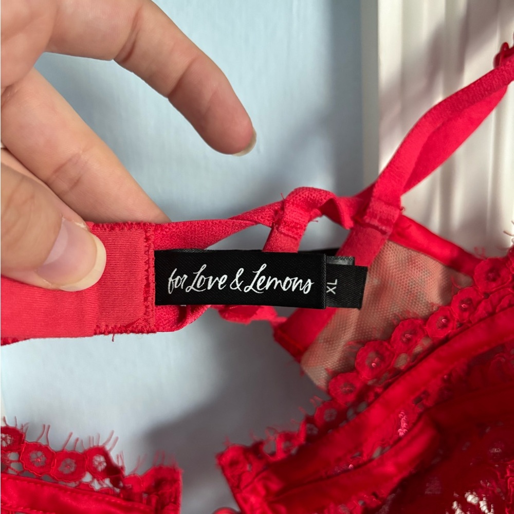 For Love & Lemons Rosa Lace Underwire Bra in Red XL - Picture 8 of 13